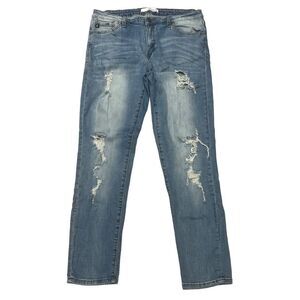Kancan Womens Denim Jeans Distressed Straight Leg Light Wash Size 15W